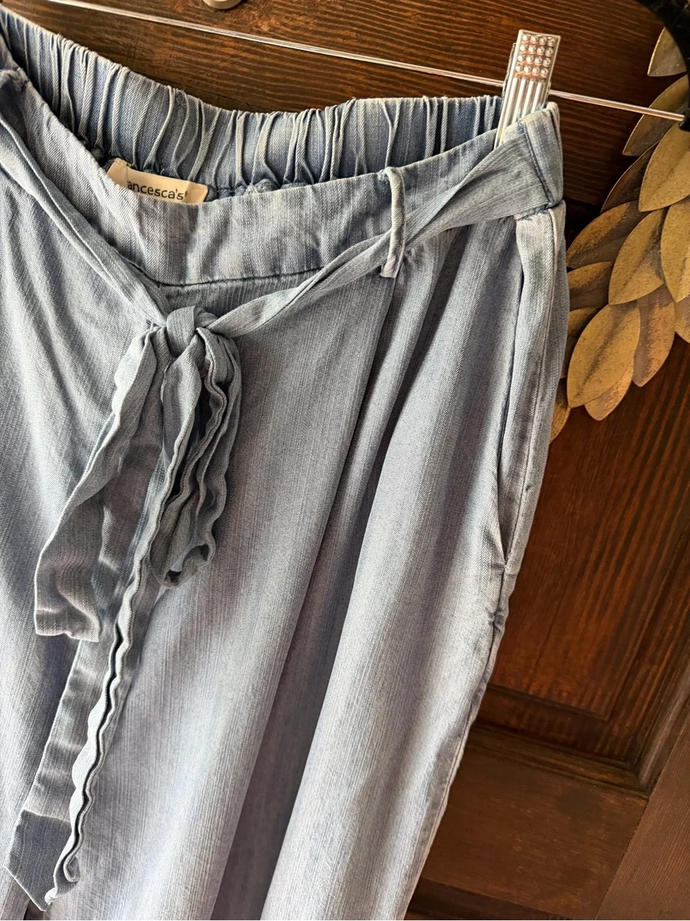 Francesca's Light Blue Tie-Waist Wide Leg Pants - Picture 4 of 7